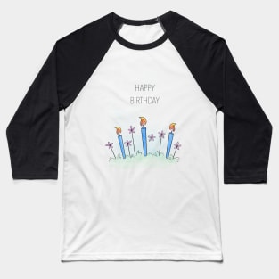 Happy Birthday Candles & Flowers Baseball T-Shirt